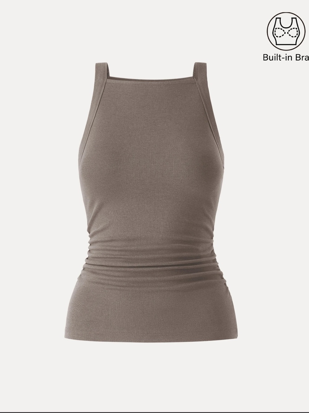 OGL Plantive Chic Square High Neck Ruched Rib Bra Tank Brown Size Large